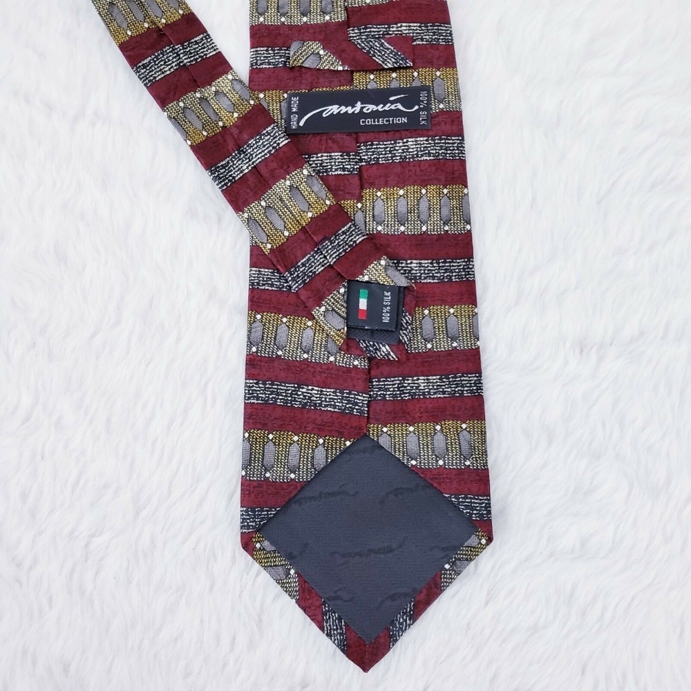 Antonia Geometric Striped 100% Silk Men Necktie Multicolor Size 58x4 - NWOT - Picture 5 of 5